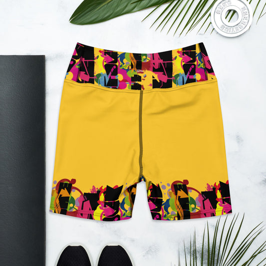 High Waisted Yoga Shorts | Yellow Yoga Shorts | Sky Lyfe