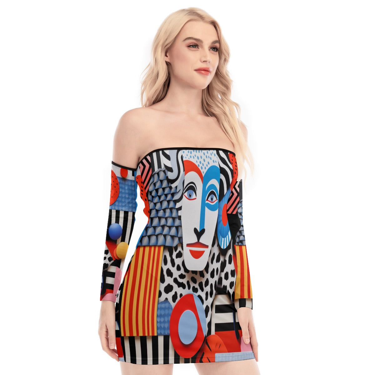 Place Your Print Women's Off-shoulder Back Lace-up Dress L / White Place Your Print Women's Off-shoulder Back Lace-up Dress L / White