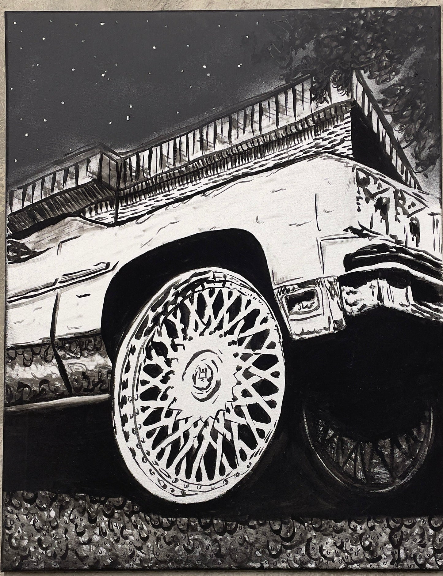 “Donk” Midnight ride 16x20 acrylic Painting By: Victor 'Metamorphvic' Alexander