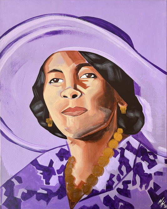 Purple with Hat “Eartha M.M. White” By Myah 'MyahnArt' Freeman 2026 Acrylic on canvas  16x20
