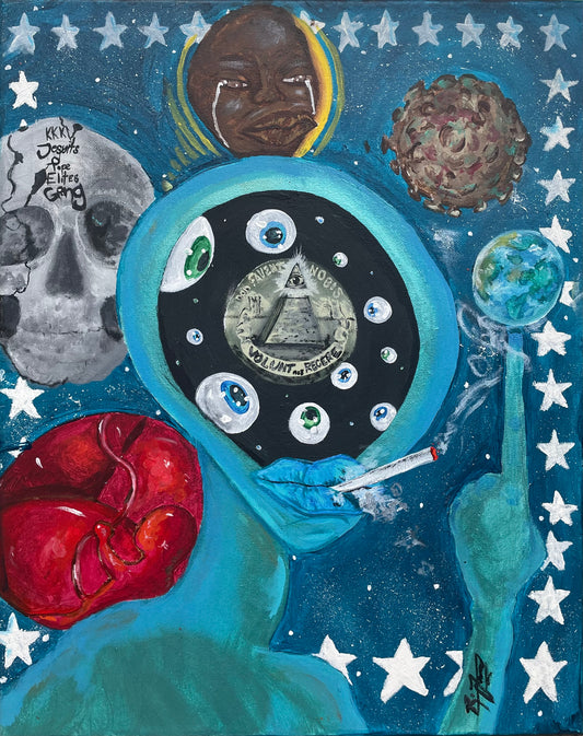 Winter In America Acrylic on Canvas 15”x19”  2022, By Levar Allen