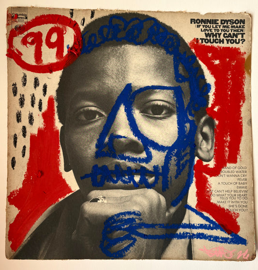 “99 cent soul” 21x21 with frame Mixed media on Vinyl cover By: Jarrett Walker