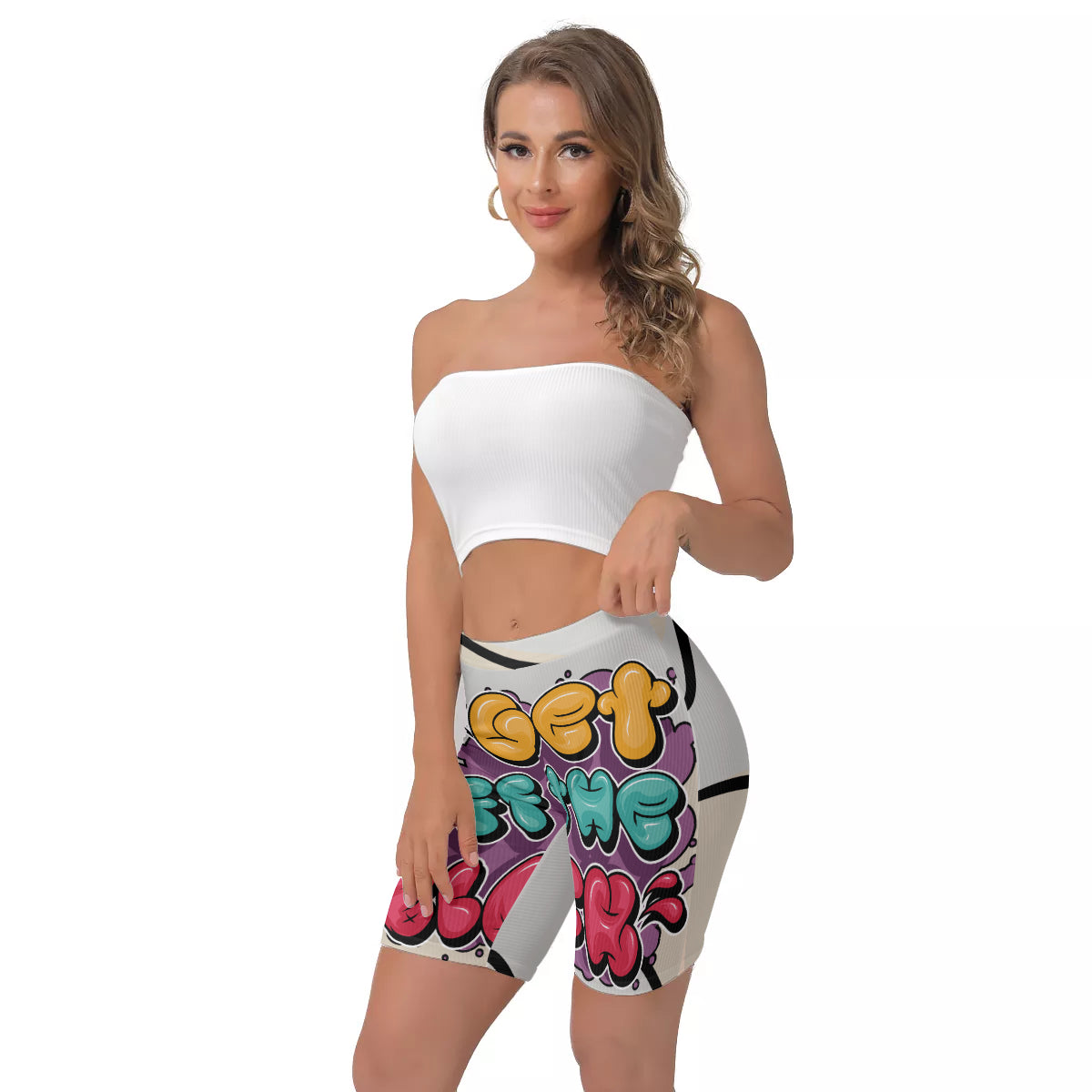 GOTB | High Waisted Yoga Shorts | White Cream Yoga Shorts